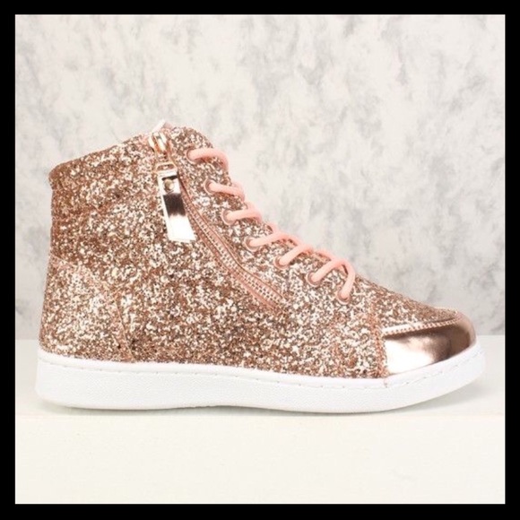 Rose Gold Sequin Lace Up Ankle Sneakers! - Picture 3 of 5